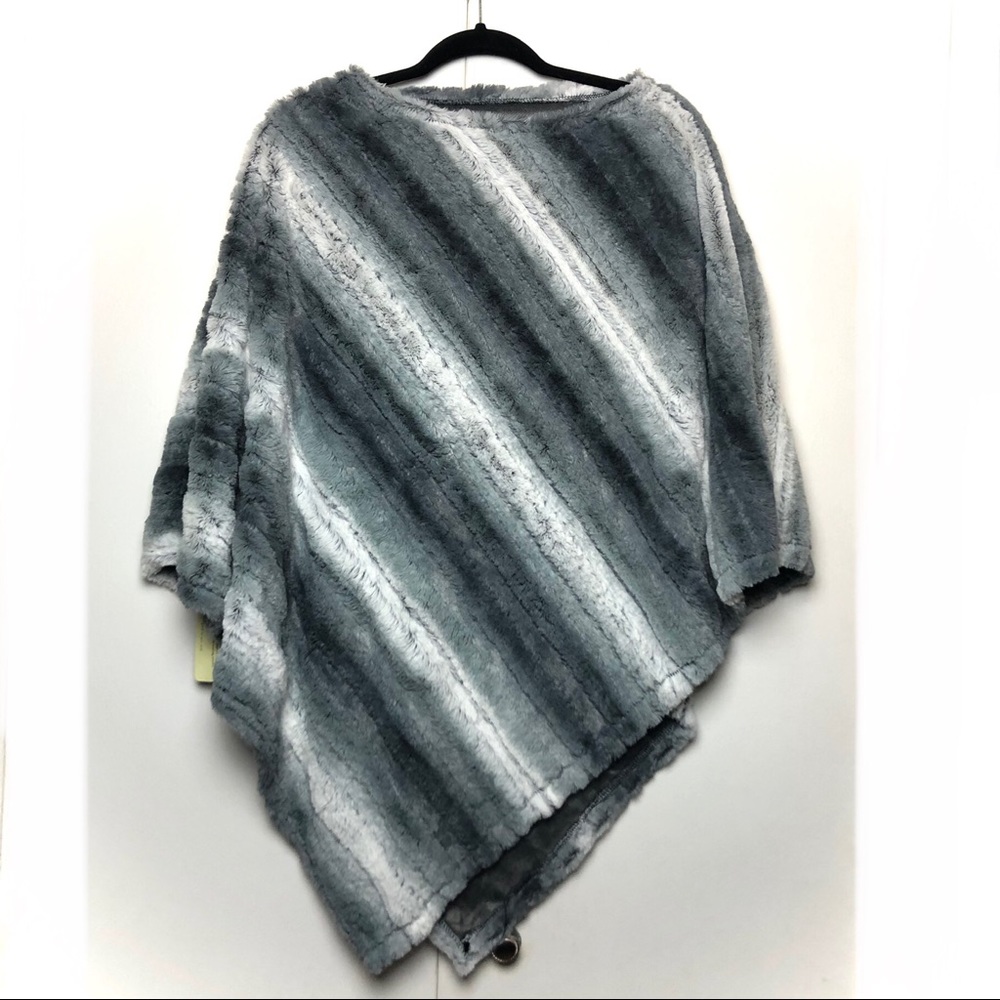 Faux Fur Multi Gray Stripe Pullover Poncho NWT